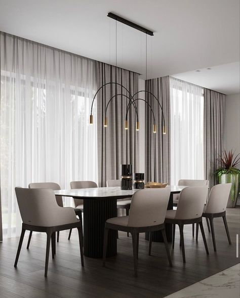 Modern Contemporary Dining Room Design, Contemporary Dining Room Design, Modern Dining Set, Modern Contemporary Dining, Island Chandelier, Dinning Room Design, Living Room Decor Fireplace, Flat Interior, Luxury Dining Room