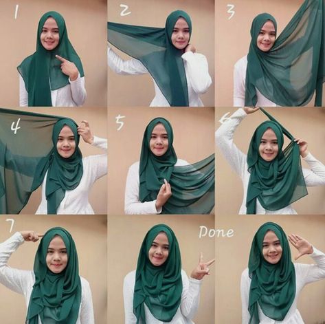 Hijab With Chest Coverage, Hijab With Necklace Tutorial, Chest Covering Hijab Tutorial, Chiffon Hijab Tutorial, Square Hijab Tutorial, Habits Musulmans, How To Wear Hijab, Tutorial Hijab Pashmina, Simple Hijab Tutorial