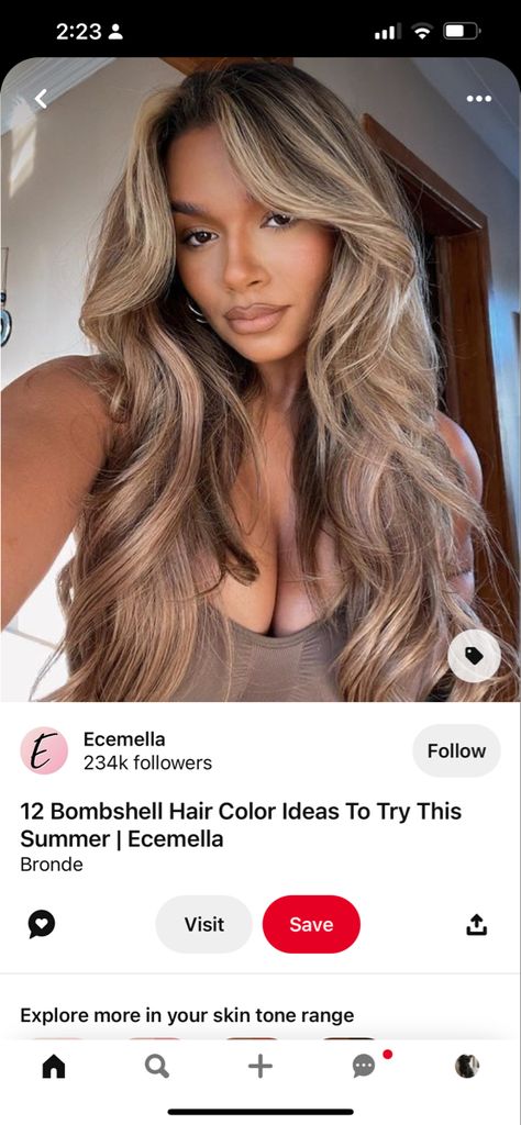 Honey Blonde Hair Balayage Brunettes, Bling Highlights, Blonde Highlights On Dark Hair Dark Skin, Chocolate Roots With Blonde Hair, Fall Bayalage Hair, Hair Matches Skin Tone, Highlight Bayalage Brunette, Brown And Blonde Dimensional Hair, Blonde Highlights On Dark Skin Women