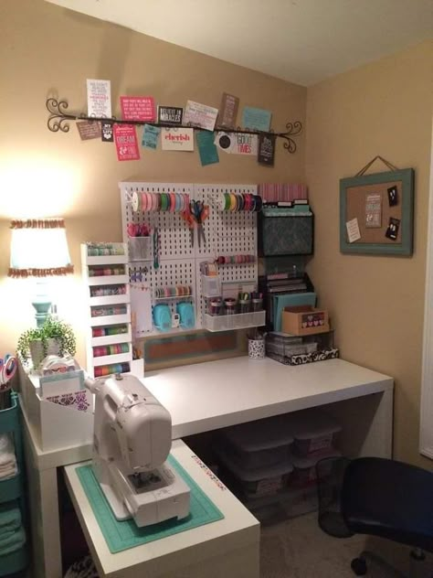 Small Sewing Space, She Shed Craft Room, Small Sewing Rooms, Craft Room Organisation, Sewing Room Furniture, Sewing Decor, Sewing Room Inspiration, Crafting Room, Sewing Room Storage