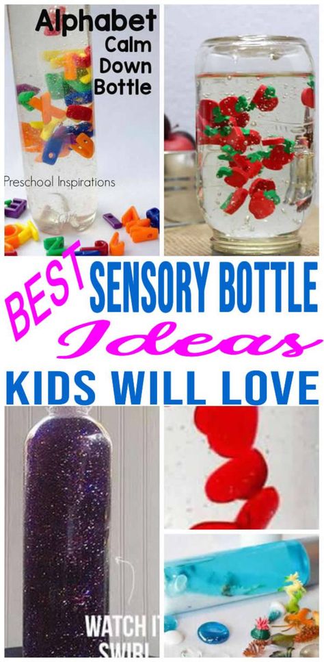 EASY Sensory Bottles! FUN DIY Sensory Bottle Ideas - How To Make Calm Down Jars - Baby - Toddlers - Kids - Preschool - Simple Kids Activities Sensory Bottle Ideas, Diy Sensory Bottles, Sensory Bottles For Toddlers, Homemade Sensory, Calming Bottle, Ocean Sensory, Calm Down Jar, Calm Down Bottle, Glitter Galaxy