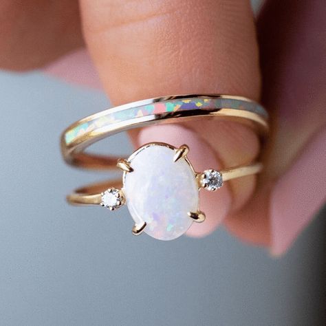 10K solid gold ring, Local Eclectic & Amarilo Jewelry exclusive design with white opal inlay. Wear in a ring stack or as a dainty ring band with everyday jewels Rings Opal, Australian Opal Ring, Black Opal Ring, Precious Opal, Engagement And Wedding Rings, Tiffany Jewelry, Engagement Rings Opal, Ring Ideas, Opal Ring