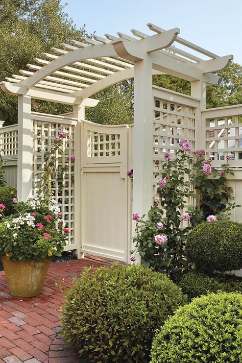 Bring your outdoor vision to life with custom projects from Walpole Outdoors. Welcome guests with a beautiful arbor accompanied by a matching fence and gate combo. Pergola Gate, Landscape Pergola, Arbor Gate, Cedar Arbor, Walpole Outdoors, Arsitektur Kolonial, Rustic Arbor, Scituate Ma, Garden Gates And Fencing