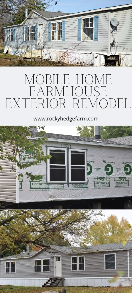 Mobile Home | Doublewide Remodel and Renovation. Living and Decorating the Interior and Exterior into a Farmhouse Style. Double Wide Exterior, Manufactured Home Exterior, Farmhouse Mobile Home, Mobile Home Remodeling, Double Wide Remodel, Mobile Home Doublewide, Double Wide Mobile Home, Home Remodeling Exterior, Mobile Home Exteriors