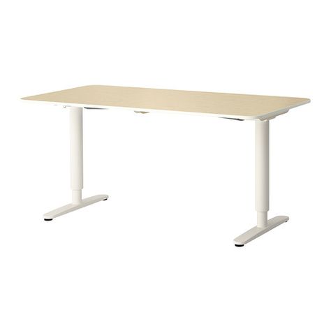 IKEA - BEKANT, Desk sit/stand, birch veneer/white, , 10-year Limited Warranty. Read about the terms in the Limited Warranty brochure.You can adjust the height of the table top electrically from 22" to 48" to ensure an ergonomic working position.Changing positions between sitting and standing helps you both feel and work better.The veneer surface is durable, stain resistant and easy to keep clean.It’s easy to keep your desk neat and tidy with the cable management net under the table top.Deep ... Ikea Bekant Desk, Bekant Desk, Ikea White Desk, Ikea Bekant, Office Layout Ideas, Camp Ground, Ikea Desk, Innovation Lab, Birch Veneer