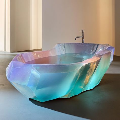 Step into a world of luxury and tranquility with the Ethereal Opal Bathtub. Crafted to perfection, this breathtaking bathtub features a mesmerizing opal finish that shimmers with iridescent hues, transforming your bathroom into a serene oasis. Its elegant curves and smooth surfaces are designed to provide both visual delight and ultimate comfort. Conceptual AI Art Follow @ecosapiens for more! Bath Tubs Ideas, Cool Bathtubs, Beautiful Bathtubs, Fantasy Furniture, Bathtub Design, Dream House Interior, Dream Bathroom, Bath Tub, Dream Home Design