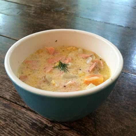 Salmon Chowder Salmon Chowder Recipe, Salmon Soup, Canned Salmon Recipes, Salmon Chowder, Fish Chowder, Can Salmon, Chowder Recipes, Corn Chowder, Cooking Salmon