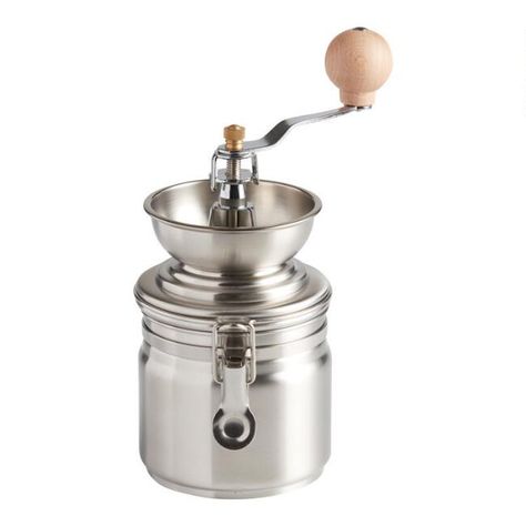 Stainless Steel Manual Coffee Grinder | World Market Cookie Storage, Coffee Bean Grinder, Manual Coffee Grinder, Essential Kitchen Tools, Unique Coffee, Tea Infuser, Coffee And Tea Accessories, Coffee Grinder, Coffee Bean