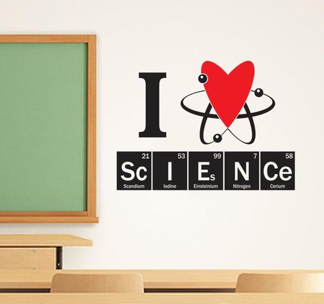 Design For Science, Two Color Design, Heart Science, Science Wall, Chemistry Classroom, Science Decor, Heart Vinyl, Table Of Elements, Vinyl Decor