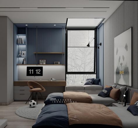 2 Beds Room Design, Young Boy Bedroom Design, Bed And Wardrobe Combination, School Wall Decoration Ideas, Boys Room Colors, Boys Bedroom Modern, School Wall Decoration, Boys Room Design, Boys Bedroom Makeover