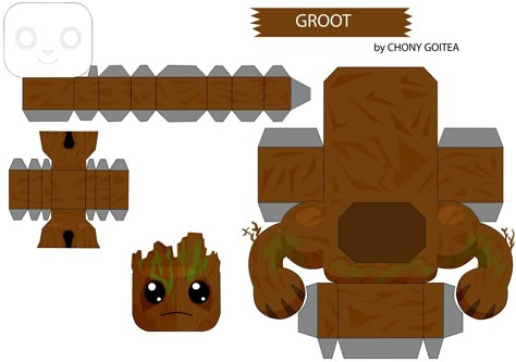 Papercraft de Groot! Papercraft Marvel, Papercraft Minecraft Skin, Disney Paper Dolls, Paper Cube, Avengers Party, Paper Toys Template, Papercraft Printable, Papercraft Templates, Paper Toy