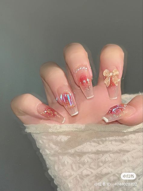 Heart Blush Nails, Heart Blush, Nails Jelly, Pink Wedding Nails, Kpop Nails, Asian Nails, Blush Nails, Pretty Gel Nails, Really Cute Nails