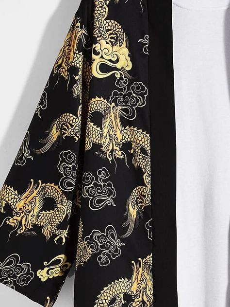 Men Chinese Dragon Print Kimono | SHEIN USA Couples Meditation, Corset Pattern Drafting, Dragons Clothes, Pattern Outfits, Shop Dresses Online, Kimono Japanese, Cardigan Kimono, Corset Pattern, Japanese Clothing