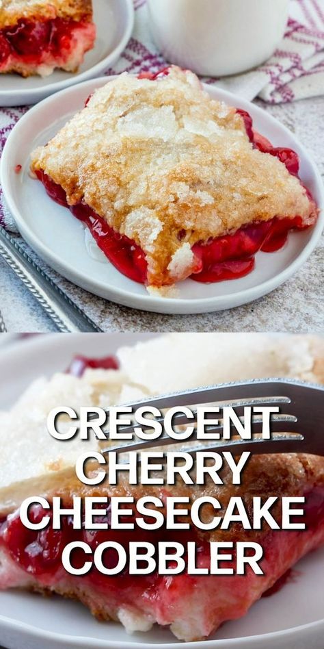 Pillsbury Crescent Recipes With Cherry Pie Filling, Crescent Cherry Cheesecake Cobbler, Crescent Roll Cherry Cheesecake, Cherry Cream Cheese Cobbler, Crescent Roll Recipes Dessert With Cherry Pie Filling, Deserts Made With Crescent Rolls, Cherry Cheesecake Rolls, Crescent Roll Cobbler, Cresent Roll Cheesecake Recipes