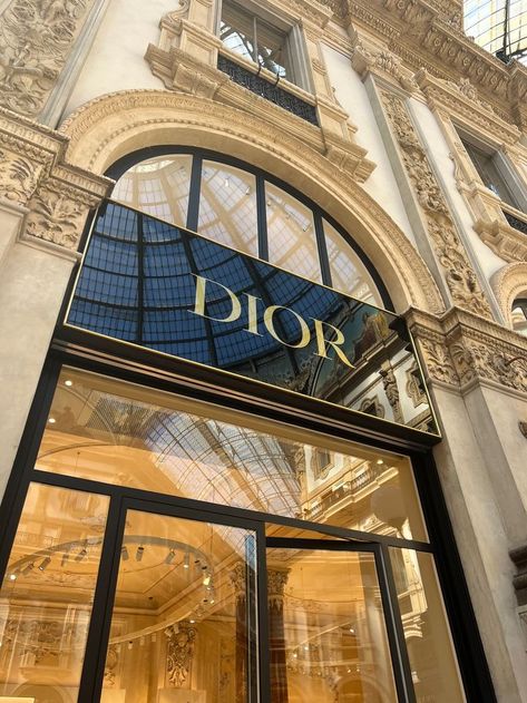 Beautiful Dior store sign in black and gold in Milan, Italy Dior Store, Store Sign, Store Signs, Milan Italy, Black And Gold, Mood Board, Milan, Dior, Italy