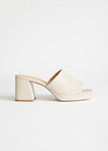 Beige Sandals Heels, White Mules, Random Fashion, Platform Mules, Beige Heels, Leather Heels Sandals, Shoe Inspiration, Buckled Heels, Strappy Sandals Heels