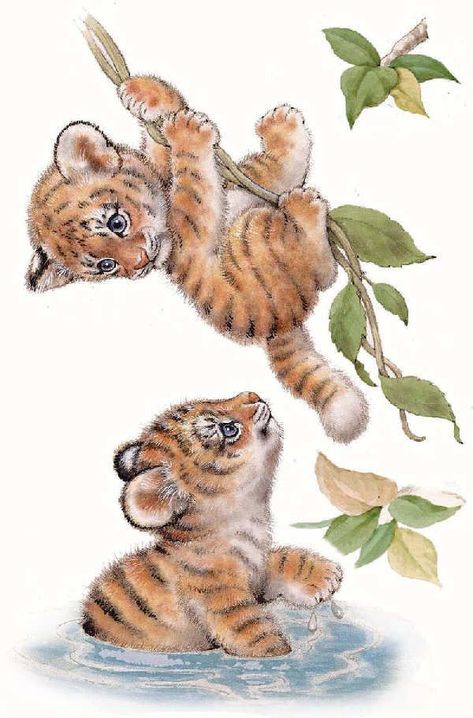 Jungle Animals Pictures, Tiger Cubs, Baby Animal Drawings, Frame Acrylic, 강아지 그림, Baby Tiger, Painting Set, Linen Canvas, Cute Animal Drawings