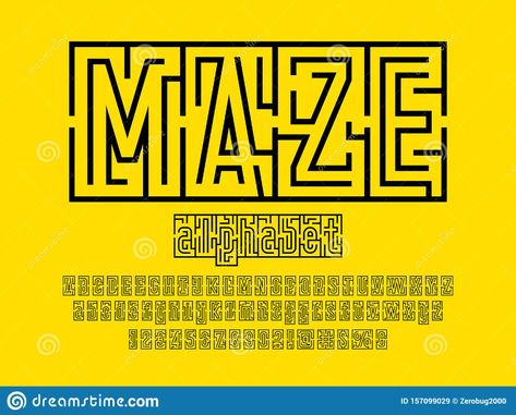 Maze font stock vector. Illustration of outline, square - 157099029 Alphabet Design Fonts, Maze Illustration, Outline Letters, Pencil Challenge, Article Ideas, Math Maze, Maze Design, Bond Paper Design, Maze Game