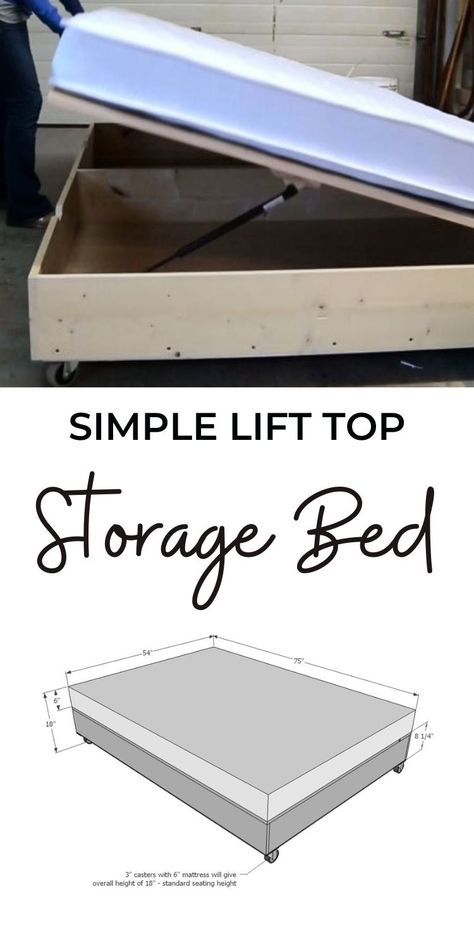 Twin Under Bed Storage Diy, Platform Bed With Lift Up Storage, Under Bed Storage Lift Up, Build Your Own Bed Frame Storage, Twin Lift Up Storage Bed, Diy Platform Storage Bed, Diy Wood Bed Frame With Storage, Diy Rv Bed Frame, Lift Top Bed