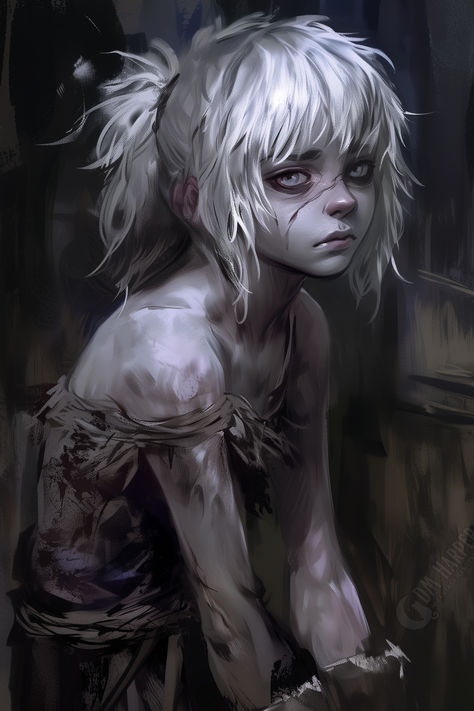 Derro, West Cleft District of Gracklstugh, Out of the Abyss Fantasy Street Urchin, Dnd Experiment Monster, Unsettling Character Design, Female Artificer Dnd, Veil Character Design, Dnd Child Character, Monster Design Humanoid, Undead Character Art, Changeling Warlock