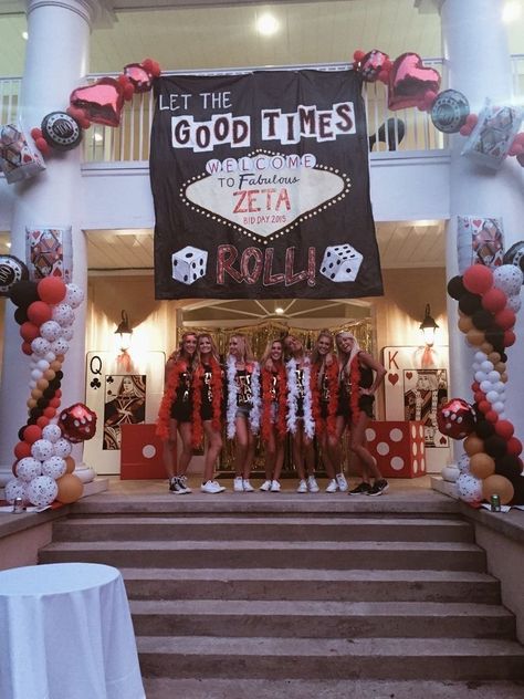 Frat Bid Day Themes, Let The Good Times Roll Bid Day, College Formal Themes, Pre Recruitment Themes, Vegas Sorority Theme, Sorority Event Ideas Party Themes, Let The Good Times Roll Party Theme, City Of Angels Bid Day, Zta Bid Day Themes