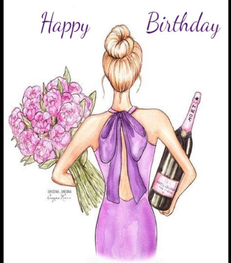 Champagne Roses, Happy Birthday Woman, Birthday Greetings Friend, Happy Birthday Art, Happy Birthday Greetings Friends, Happy Birthday Friend, Birthday Illustration, Happy Birthday Girls, Happy Birthday Wishes Cards