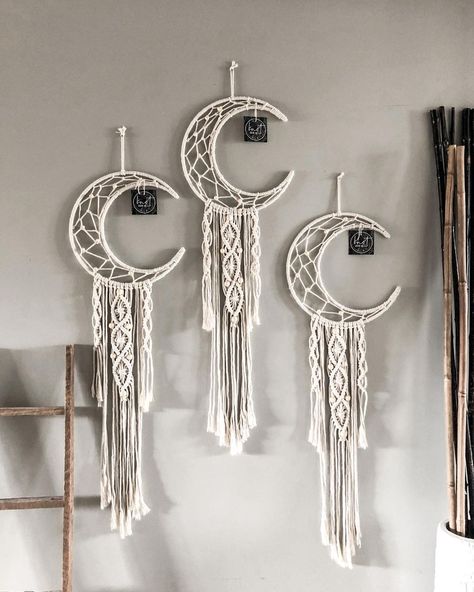 Moon Macrame Wall Hangings, Macrame Moon Wall Hangings, Ramadan Macrame, Moon Macrame, Wood Moon, Moon Dreamcatcher, Macrame Dream Catcher, Knitted Wire, Baby Boy Room Nursery