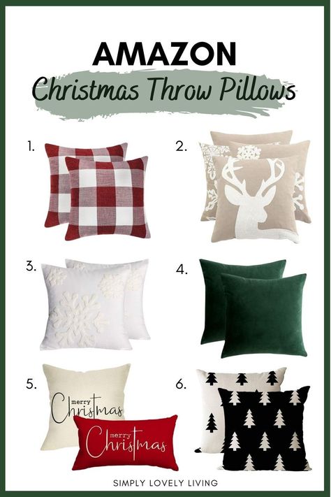 Christmas Pillows For Gray Couch, Christmas Throw Pillows Couch, Christmas Pillows On Couch, Christmas Bedding Ideas, Farmhouse Christmas Pillows, Cozy Wreaths, Neutral Quotes, Christmas Couch Pillows, Decor Amazon Finds