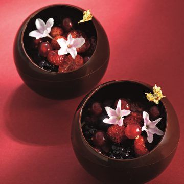 PATISSERIE | By William Curley | FOUR Magazine Chocolate Sphere Dessert, Surprise Dessert, Pomegranate Recipe, Chocolate Desserts Fancy, Party Breakfast, Fancy Chocolate, Breakfast For Two, Chocolate Bowls, Fine Dining Desserts