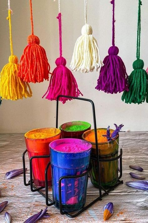 Giving a warm welcome to this phase - we have selected Holi decor that would spread more colors to your life as you spread happiness further. Save them now! #Holi #HoliHai #HatkeHoli Holi Decorations Ideas, Holi Colours Images, Holi Cards, Holi Decor, Holi Event, Holi Decoration, Holi Colours, Holi 2023, Holi Theme