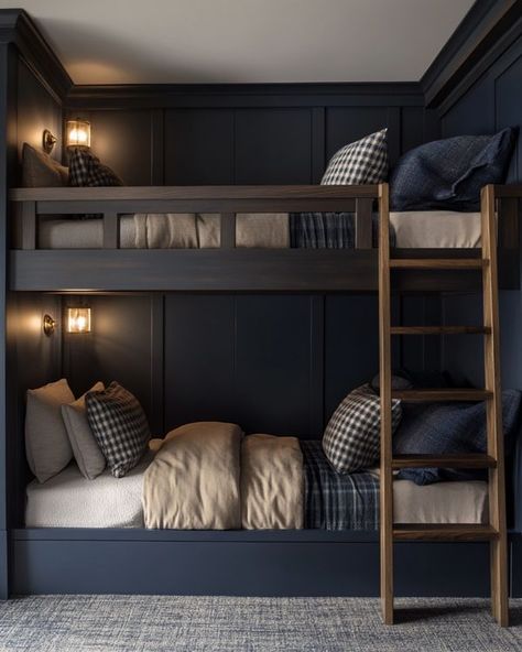 Simplee DIY Modern Boy Room Bunk Beds, Navy Bunk Beds, Rustic Bunk Beds For Boys Room, Dyi Bunk Bed, Boys Room Blue Bunk Bed, Bunk Beds Room Ideas, Bunk Beds For Boys Room, Bunk Beds Boys, Grandkids Room