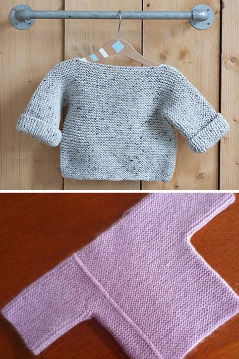 One-Piece Baby Pullover - Free Pattern Jacket Knitting Patterns, Baby Jumper Pattern, Diy Crochet Sweater, Easy Baby Knitting Patterns, Baby Jackets Pattern, Cardigan Knitting Patterns, Baby Jackets, Baby Cardigan Knitting Pattern Free, Knitting For Baby