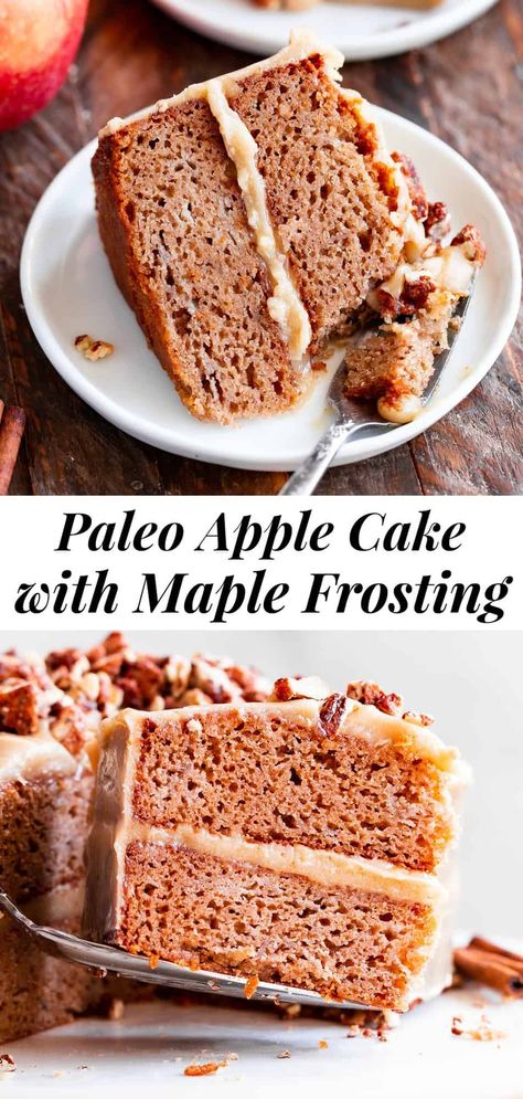 Apple Cake Maple Frosting, Paleo Apple Dessert, Paleo Apple Cake, Spiced Apple Cake, Dairy Free Cream Cheese Frosting, Paleo Cakes, Maple Cream Cheese Frosting, Layer Cake Filling, Showstopper Cakes