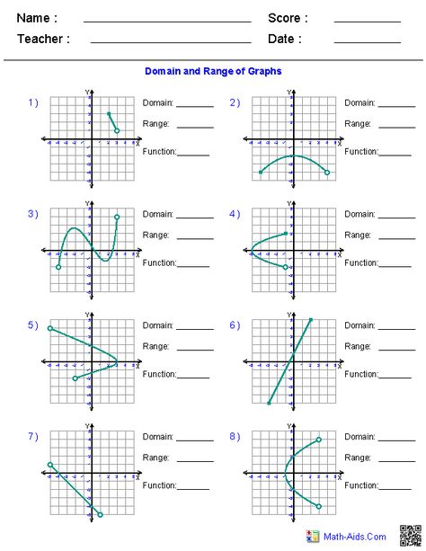 Identifying Domains and Ranges from Graphs Domain And Range Of Graphs, Domain And Range Of Functions, Domain And Range, Graphing Quadratics, Graphing Functions, Rational Function, Solving Quadratic Equations, Homework Worksheets, Graphing Worksheets