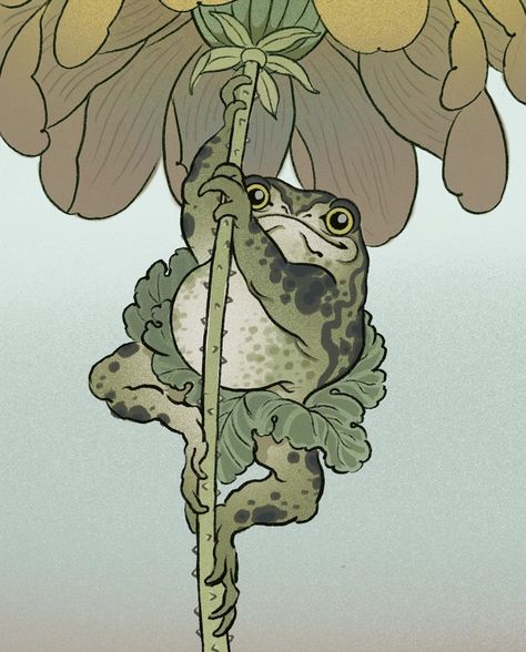 Japanese Frog Drawing, Sitting Frog Tattoo, Japanese Frog Painting, Japanese Frog Tattoo Traditional, Japanese Frog Art, Japanese Frog Tattoo, Toad Illustration, Japanese Frog, Kunstjournal Inspiration