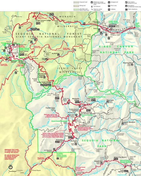 Detailed map of Kings Canyon and Sequoia National Parks Sequoia National Park Map, Sequoia Camping, National Park Map, Train Map, Kings Canyon National Park, National Parks Map, Yosemite Falls, Kings Canyon, California Travel Road Trips