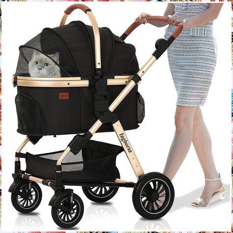 Ingborsa Pet Stroller, Dog Stroller for Medium Small Dog with Storage Basket Foldable Lightweight Dog Carrier Trolley.Basket Jogger Stroller, Pet Strollers, Dog Stroller, Pet Stroller, Pet Supplies & Accessories, Pet Gear, Baby Protection, Dog Carrier, Rubber Tires