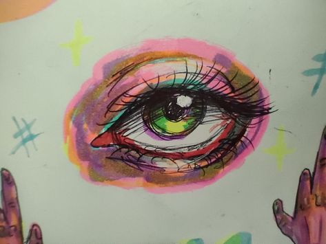 Pencil marker pen draw eye raindow colors Highlighter Eye Drawing, Eye Drawing Marker, Highlighter Drawings Easy, Eye Highlights Drawing, Simple Alcohol Marker Drawing, Acholol Markers Drawings, Colorful Eye Drawing, Brush Marker Art Ideas, Alcohol Marker Drawings