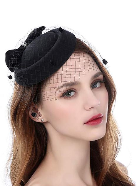 1940s Style Hats Fascinator Pillbox Hats with Flower Veil Feather Hairclip Wedding Hats for Women £9.99 AT vintagedancer.com Pillbox Hat With Veil, High Tea Hats, Pillbox Hats, Kate Middleton Hats, Veil Headband, Church Lady Hats, Hat With Veil, 1940s Hats, Tea Hats