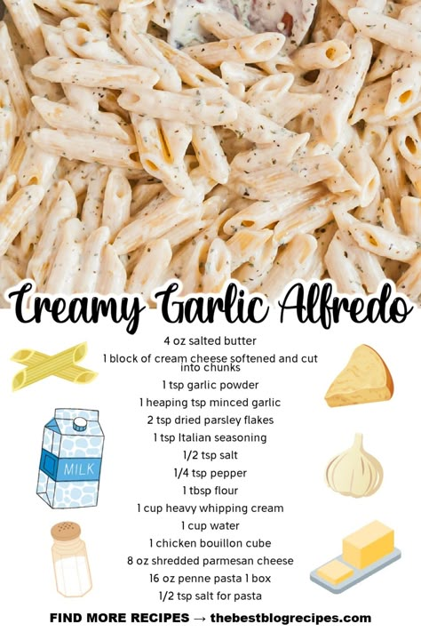 Cheesy Hamburger Pasta, Hamburger Pasta, Weird Food Combos, Creamy Garlic Pasta, Alfredo Sauce Recipe Easy, Family Easy Dinner, Alfredo Sauce Recipe Homemade, Chicken Recipes Dinner, Homemade Recipe Books