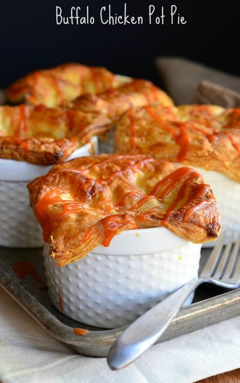 Buffalo Chicken Pot Pie | from willcookforsmiles.com Buffalo Chicken Dinner, Buffalo Chicken Pie, Mini Pie Recipes, Will Cook For Smiles, Dinner Pies, Buffalo Chicken Recipes, Chicken And Mushroom, Pearl Onions, Dinner Today