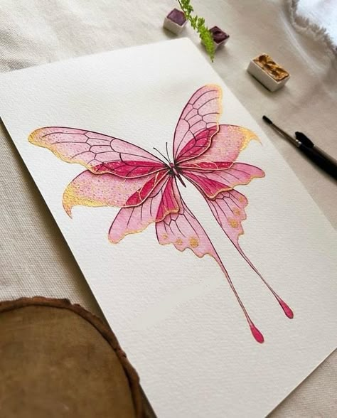 Creative Watercolor Paintings Ideas, Watercolor Art Butterfly, Water Colour Ideas, Aesthetic Watercolour Painting, Mindful Aesthetic, Watercolor Fantasy Art, Skrim Watercolors, Box Painting Ideas, Watercolour Butterfly