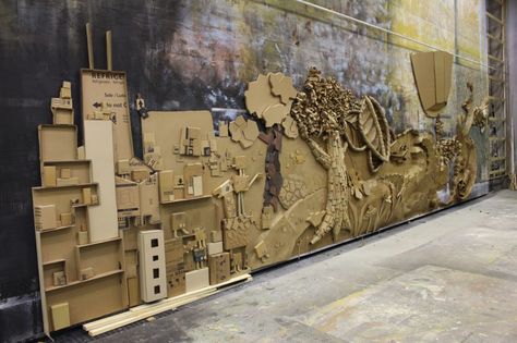 Cardboard Mural, Cardboard Relief, Cardboard Sculpture, Trash Art, Elementary Art Projects, Cardboard Art, Childrens Museum, Theatre Set, High School Art