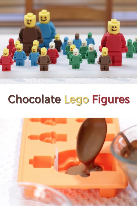 Calling all chocolate and lego lovers. These chocolate lego figures are awesome and perfect for any Lego-themed parties or any time. Surprise your kids with these delicious and fun treats. They are super easy to make all you need is some chocolate and the silicone Lego molds and a few other items. If I can do it, you can do it! Lego Molds, Chocolate Lego, Homemade Chocolate Truffles, Lego Themed Party, Dessert Truffles, Chocolate Diy, Lego Lovers, Lego Birthday Party, Cooking Chocolate