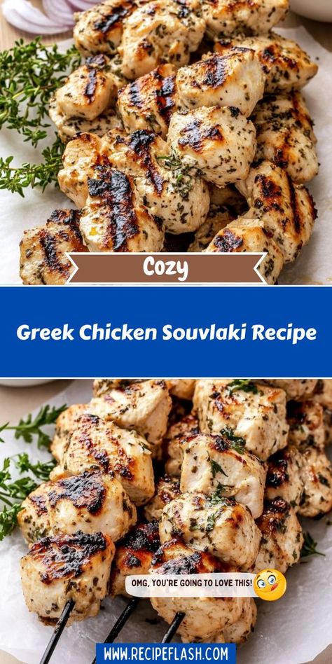 Craving a taste of the Mediterranean? This Greek Chicken Souvlaki Recipe brings vibrant flavors and healthy ingredients to your dinner table. Perfect for a weeknight meal or gathering, it's sure to impress! Save this recipe for your next Mediterranean dinner inspiration! Greek Chicken Souvlaki Recipe, Chicken Souvlaki Recipe, Paleo Chicken Breast, Easy Greek Chicken, Greek Chicken Souvlaki, Mediterranean Dinner, Souvlaki Recipe, Garlic Marinade, Chicken Souvlaki