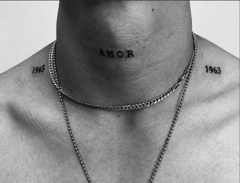 Front Neck Tattoo For Guys, Tattoo Numero, Front Neck Tattoo, Shoulder Tats, Phrase Tattoos, Neck Tattoo For Guys, Tattoo Script, Small Words, Tattoo Inspo