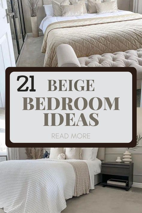 Small Bedroom Ideas Beige Walls, Beige Bed Color Scheme, Bedrooms With Cream Furniture, Bedroom Ideas With Cream Headboard, Cushion Beds Bedrooms, Beige Bedspread Bedroom, Beige Bed With White Furniture, Beige Duvet Cover Bedroom Ideas, Beige Guest Room Ideas