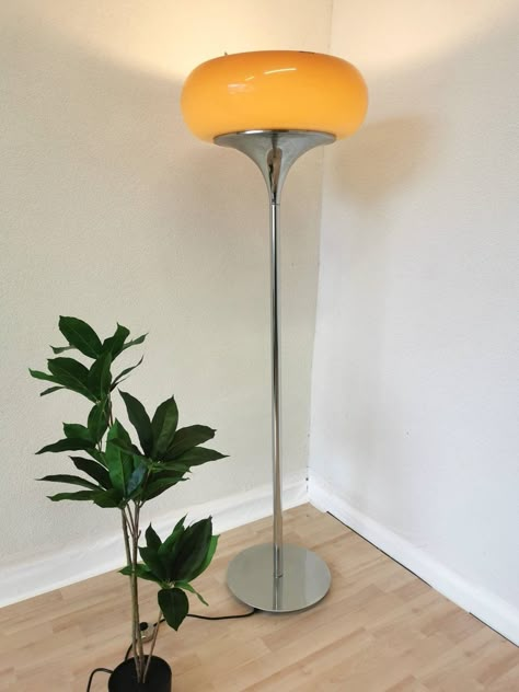 Floor Lamp Chrome, Standing Lamp Vintage, Electric Aesthetic Room, 80s Floor Lamp, Retro Standing Lamp, Orange Floor Lamp, Chrome Floor Lamp, Funky Floor Lamp, 60s Lighting