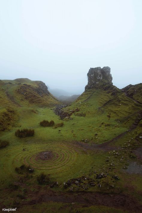 View of misty Fairy Glen, Scotland | premium image by rawpixel.com / Jack Anstey Fairy Glen Scotland, Grass Scenery, Photos For Business, Scotland Culture, Scotland Fashion, Fairy Glen, Rocky Hill, Glen Coe, Eilean Donan