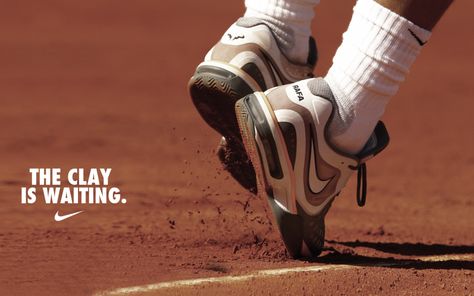 Nike Tennis Outfits, Nadal Tennis, Tennis Photography, Sports Advertising, Rodin The Thinker, Tennis Photos, Tennis Aesthetic, Nike Quotes, Tennis Equipment